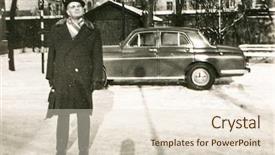  Presentation with fifties - Colorful theme enhanced with vintage photo of man with an old car in background fifties backdrop and a lemonade colored foreground