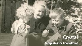  Presentation with fifties - Presentation theme consisting of vintage photo of mother and children reading a book outdoor fifties background and a tawny brown colored foreground