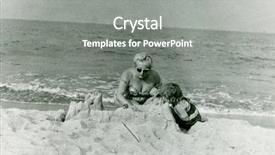  Presentation with fifties - PPT theme enhanced with vintage photo of mother and daughter building sand castle fifties background and a gray colored foreground