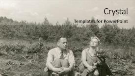  Presentation with fifties - Audience pleasing PPT theme consisting of vintage photo of parents with little daughter resting outdoor fifties backdrop and a soft green colored foreground