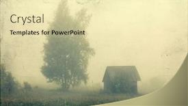  Presentation with fog - Slide set with vintage photo of small cottage in the mountains in the morning fog background and a soft green colored foreground