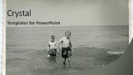  Presentation with fifties - Audience pleasing theme consisting of vintage photo of two brothers bathing in the sea fifties backdrop and a light gray colored foreground