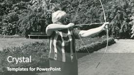  Presentation with shooting - Presentation design with vintage photo of woman shooting with bow background and a dark gray colored foreground