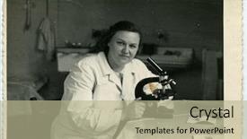  Presentation with microscope - PPT theme enhanced with vintage photo of woman background and a mint green colored foreground