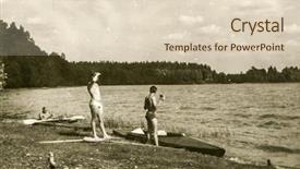  Presentation with 1960s - Beautiful PPT theme featuring vintage photo of young men during a canoe trip 1960's backdrop and a lemonade colored foreground