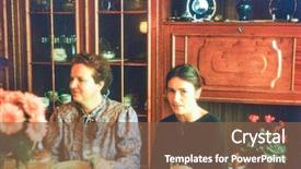  Presentation with vintage women - Presentation theme consisting of vintage photo scanned reversal film of two women during a family dinner early eighties background and a tawny brown colored foreground