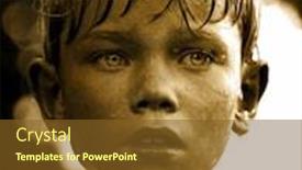  Presentation with drop - PPT theme featuring vintage portrait of a child with water drop on face background and a tawny brown colored foreground