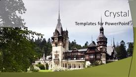  Presentation with postcard - Cool new PPT theme with vintage postcard of peles castle sinaia the former kingdom residence in romania backdrop and a light gray colored foreground