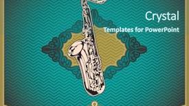  Presentation with poster - Colorful theme enhanced with vintage poster with saxophone illustration backdrop and a ocean colored foreground