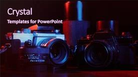  Presentation with blue professional - Slide deck consisting of vintage professional cameras and lenses background and a wine colored foreground