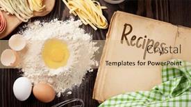  Presentation with vintage recipe - Amazing PPT layouts having vintage-recipe-cooking-book-utensils backdrop and a coral colored foreground