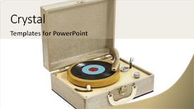  Presentation with record player - Cool new PPT layouts with vintage record player in box backdrop and a coral colored foreground