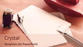  Presentation with vintage retro - PPT theme consisting of vintage red leather ink blotter background and a coral colored foreground