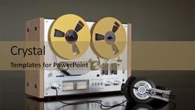  Presentation with tape recorder - Beautiful presentation featuring vintage reel-to-reel stereo backdrop and a coral colored foreground