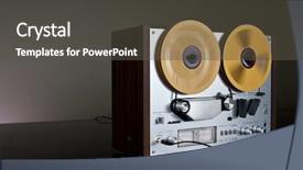  Presentation with tape recorder - PPT theme enhanced with vintage reel-to-reel stereo background and a dark gray colored foreground