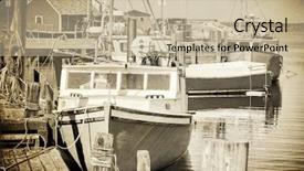  Presentation with fishing boat - PPT theme enhanced with vintage representation of fishing boats background and a mint green colored foreground