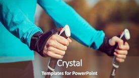  Presentation with walking exercise - Amazing PPT theme having vintage retro effect filtered hipster style image of nordic walking exercise adventure hiking concept - closeup of woman's hand holding nordic walking poles backdrop and a tawny brown colored foreground
