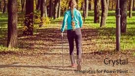  Presentation with walking nordic - PPT theme with vintage retro effect filtered hipster style image of nordic walking adventure and exercising concept - woman hiking with nordic walking poles in park background and a coral colored foreground