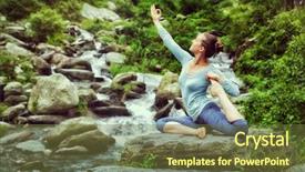  Presentation with waterfall woman - Slides featuring vintage retro effect hipster style image of sporty fit woman doing yoga asana eka pada rajakapotasana - one-legged king pigeon pose at tropical waterfall background and a tawny brown colored foreground