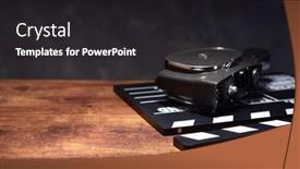  Presentation with vintage movie - Cool new slide deck with vintage-retro-film-camera backdrop and a dark gray colored foreground