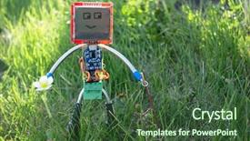  Presentation with eco friendly - Amazing slide set having vintage retro futuristic - robot made of parts backdrop and a tawny brown colored foreground