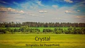  Presentation with lanscape - Presentation theme enhanced with vintage retro hipster style travel image of spring summer background - green grass field meadow scenery lanscape under blue sky with grazing horse background and a gold colored foreground