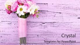  Presentation with romance - Colorful presentation enhanced with vintage romance - beautiful wedding bouquet on wooden backdrop and a lavender colored foreground