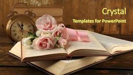  Presentation with vintage clock - Theme consisting of vintage roses - books with flowers and clock background and a tawny brown colored foreground