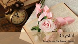  Presentation with books flowers - Theme consisting of vintage roses - books with flowers and clock background and a coral colored foreground