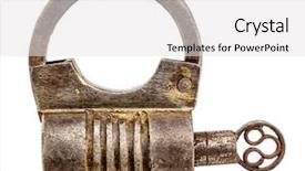  Presentation with padlock - Audience pleasing slides consisting of vintage round shape hand crafted screw type iron padlock with a key isolated on white backdrop and a white colored foreground