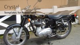  Presentation with motorbike - Audience pleasing presentation theme consisting of vintage-royal-enfield-motorbike backdrop and a coral colored foreground