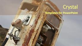  Presentation with gas pump - Colorful PPT theme enhanced with vintage rusted gas pump abandoned backdrop and a coral colored foreground