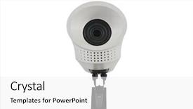  Presentation with camera security - Audience pleasing presentation theme consisting of vintage security camera isolated backdrop and a white colored foreground