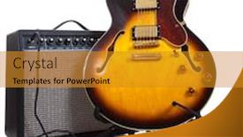  Presentation with electric guitar - Cool new PPT layouts with vintage-semi-solid-electric-guitar backdrop and a gold colored foreground