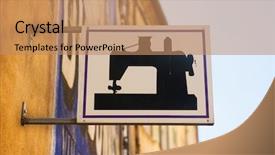  Presentation with machine shop - Audience pleasing PPT layouts consisting of vintage sewing machine - sign board for shop repairing backdrop and a coral colored foreground