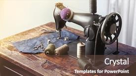  Presentation with threads fabric - Amazing slide deck having vintage sewing machine with fabric backdrop and a tawny brown colored foreground