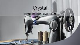  Presentation with threads fabric - PPT theme consisting of vintage sewing machine with fabric background and a light gray colored foreground