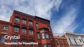  Presentation with street - Colorful presentation design enhanced with vintage shops along main street backdrop and a tawny brown colored foreground