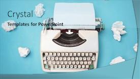  Presentation with vintage paper - PPT theme featuring vintage sixties typewriter with wadded paper balls on a teal background background and a light blue colored foreground