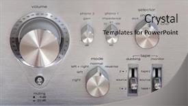  Presentation with shiny - Slides having vintage stereo amplifier shiny metal background and a light gray colored foreground