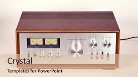 Presentation with cabinet - Cool new slide deck with vintage stereo audio amplifier in wooden cabinet frontal view backdrop and a lemonade colored foreground