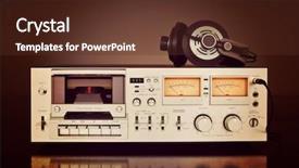  Presentation with tape recorder - Beautiful presentation featuring vintage stereo cassette tape deck backdrop and a tawny brown colored foreground
