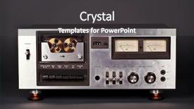  Presentation with tape recorder - Colorful PPT theme enhanced with vintage stereo cassette tape deck backdrop and a dark gray colored foreground