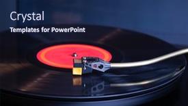  Presentation with album - Audience pleasing PPT theme consisting of vintage-stereo-turntable-plays-red backdrop and a navy blue colored foreground