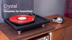  Presentation with vinyl record - Slide set featuring vintage-stereo-turntable-plays-red background and a gray colored foreground