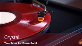  Presentation with vinyl record - PPT theme enhanced with vintage-stereo-turntable-plays-red background and a tawny brown colored foreground
