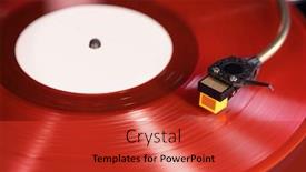  Presentation with vinyl record - Presentation design consisting of vintage-stereo-turntable-plays-red background and a red colored foreground