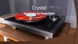  Presentation with vinyl record - Beautiful PPT theme featuring vintage-stereo-turntable-plays-red backdrop and a dark gray colored foreground