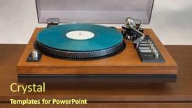  Presentation with record player - PPT theme enhanced with vintage-stereo-turntable-vinyl-record background and a tawny brown colored foreground