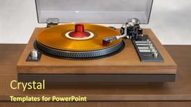  Presentation with record player - PPT theme consisting of vintage-stereo-turntable-vinyl-record background and a tawny brown colored foreground